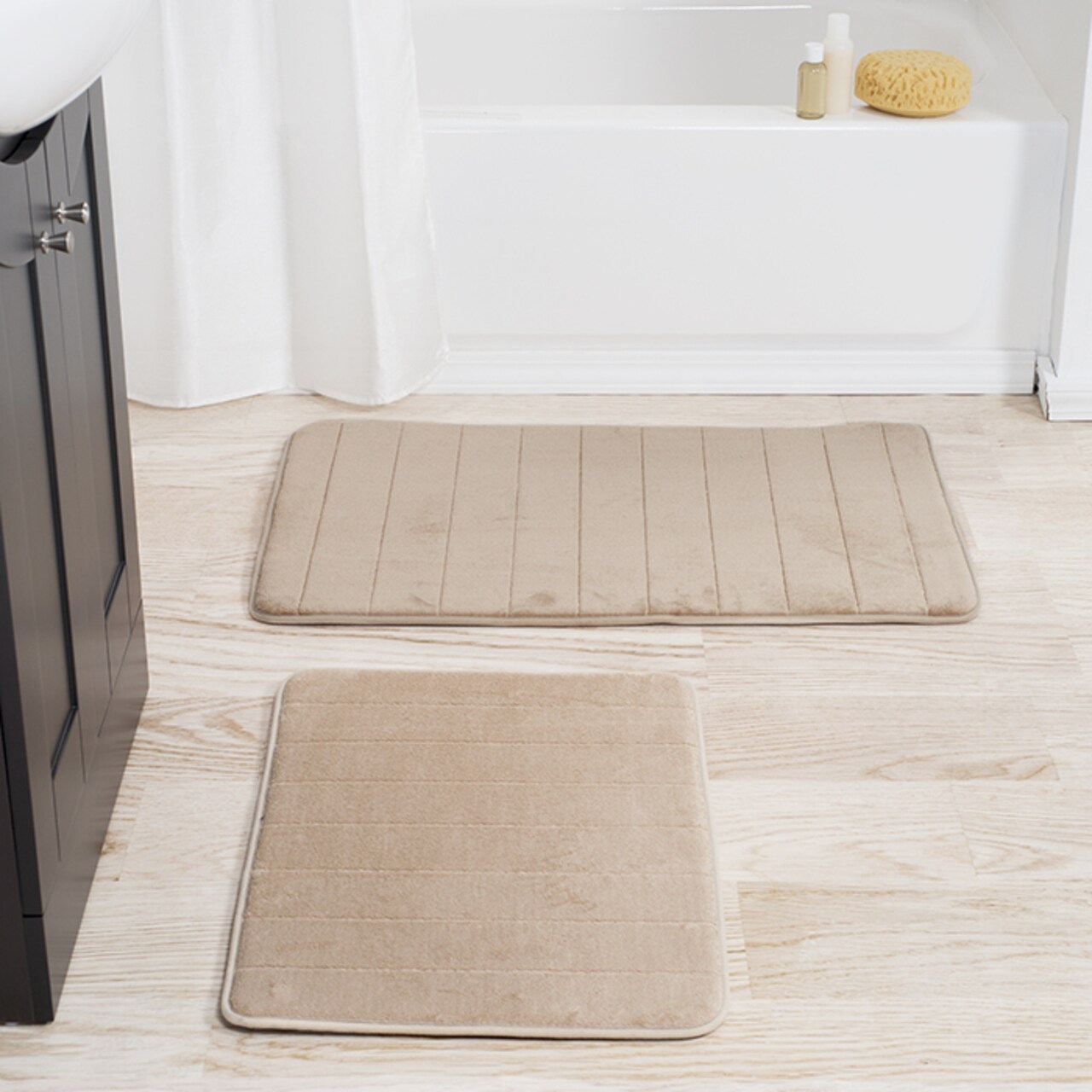 Lavish Home Memory Foam Bath Mat Set Taupe 2 Piece Non-Skid Absorbent 100% Microfiber
